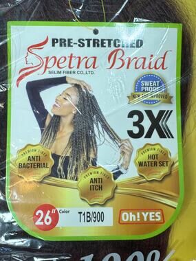 Spetra Braid Pre-Stretched Anti-Fungal Hair Fiber 3 BRAIDS Color T1B/900